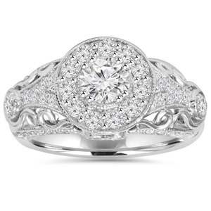 Engagement Ring Diamond 1.50CT Vintage Diamond Engagement Ring 14K White Gold