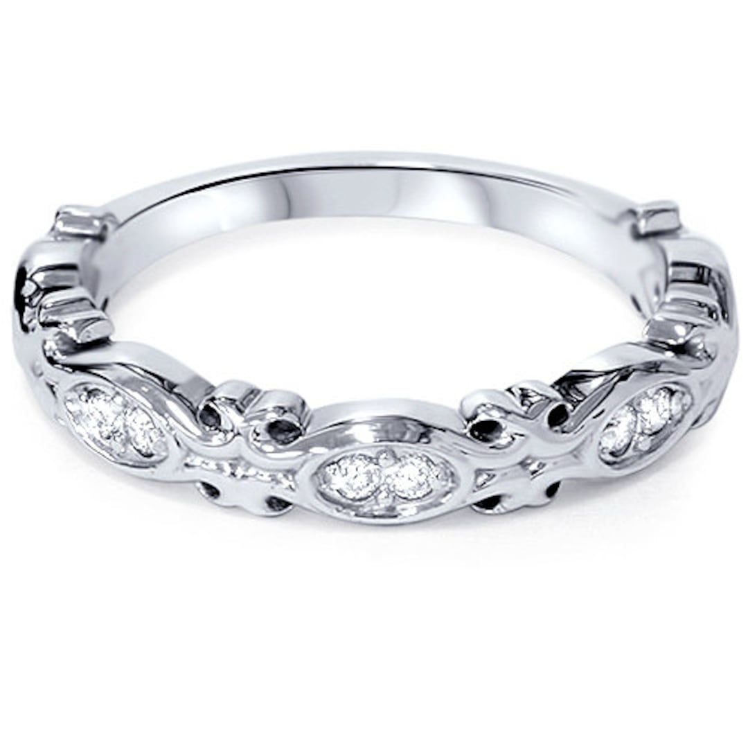 1/10ct Diamond Vintage Stackable Ring Wedding Band 14K White - Etsy