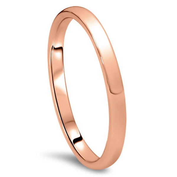 Rose Gold Wedding Band Womens 14K 2MM Dome High Polished Plain Anniversary Ring Size (4-10)