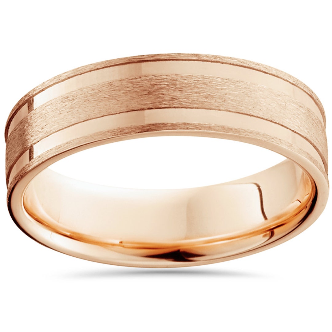 Men's Dual Polished Hand Brushed Wedding Ring in Rose Gold 10K 7mm Size 10  | MADANI Rings