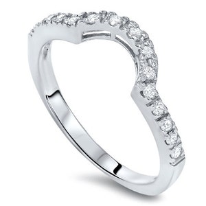 Diamond .25CT Curved Notched Wedding Ring Enhancer 14K White Gold image 1