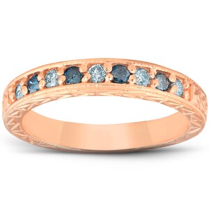 Blue & White Diamond Wedding Anniversary Ring 14K Rose Gold 1/4CT (H/I, I1-I2)