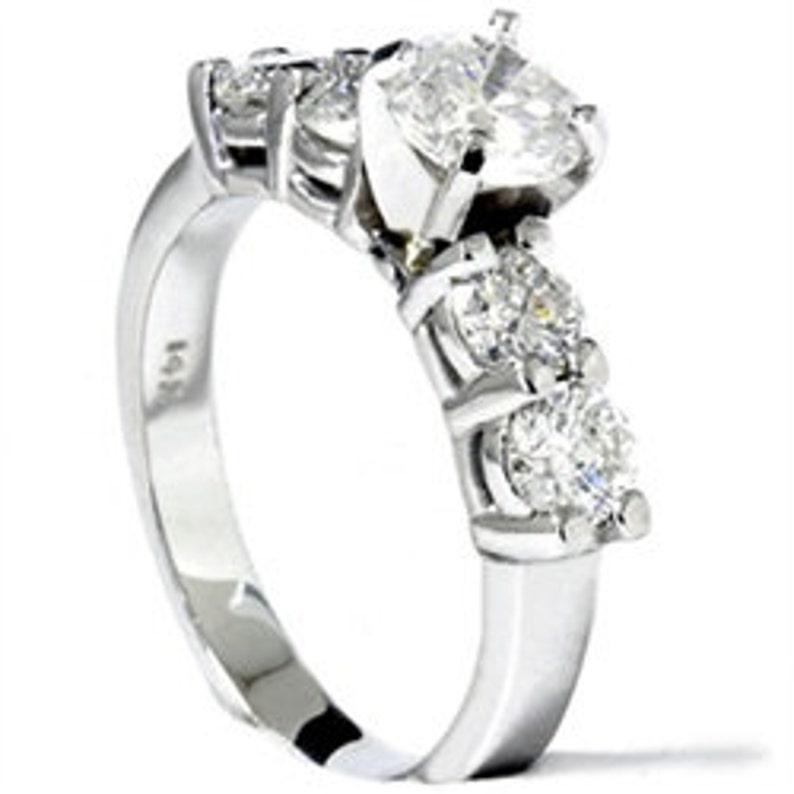 Diamond Engagement Ring Anniversary Ring 1.55CT Five Stone Diamond Engagement Anniversary Ring 14K White Gold, Diamond Engagement Ring image 2
