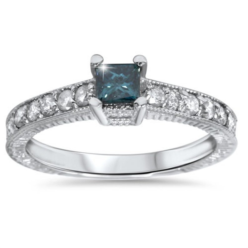 Blue Diamond Engagement Ring Princess Cut Blue Diamond Ring Etsy