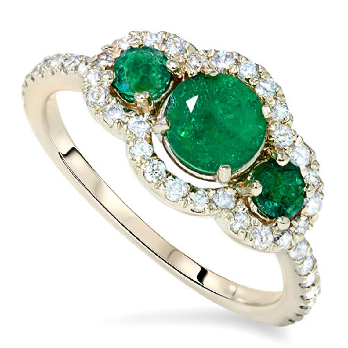 1.20CT Emerald & Diamond 3 Stone Engagement Anniversary | Etsy