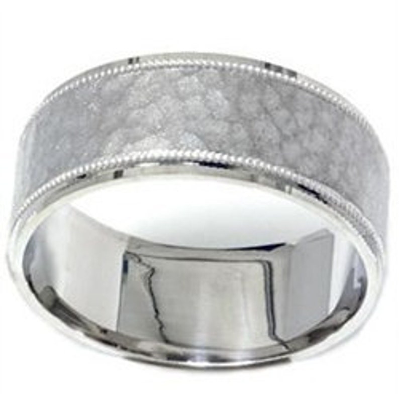 Mens 8MM Hammered 950 Platinum Flat Comfort Fit Wedding