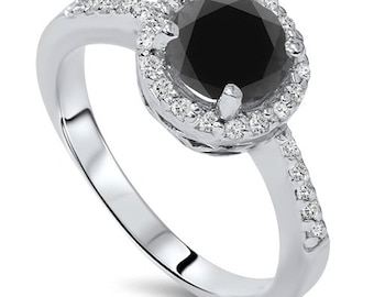 Engagement Ring Diamond2.00CT Black & White Diamond Halo Vintage Engagement Ring 14 KT White Gold