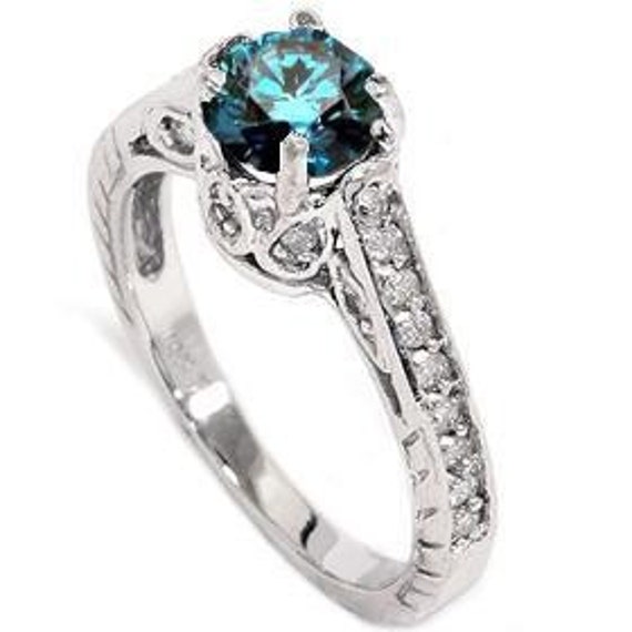 1.23CT Blue Diamond Vintage Engagement Ring 14K Sizes 4-9 | Etsy