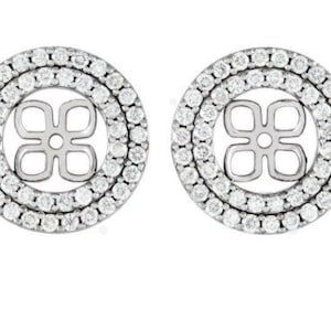 7/8Ct Double Halo Diamond Earring Jackets 14K White Gold (For 8mm Pearls) (H-I, I1)