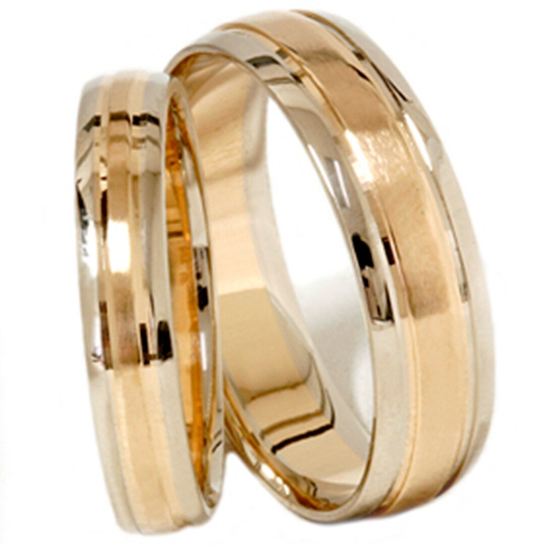 Gold Matching Two Tone His Hers Wedding 14K Ring Set - Etsy