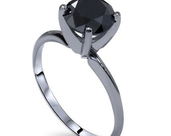 Engagement Ring 3.00 TCW 14k Black Gold Round Cut AAA Black Diamond Solitaire Engagement Ring