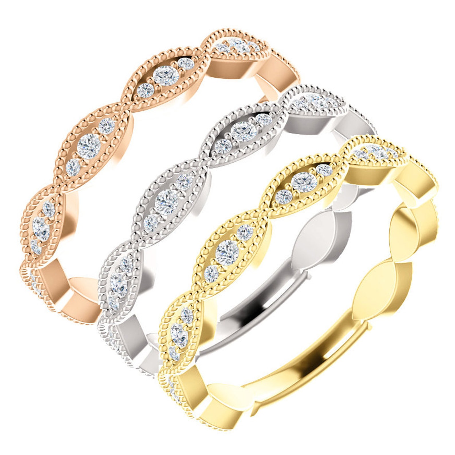 Diamond Ring Vintage Wedding Stackable Band Womens Anniversary | Etsy