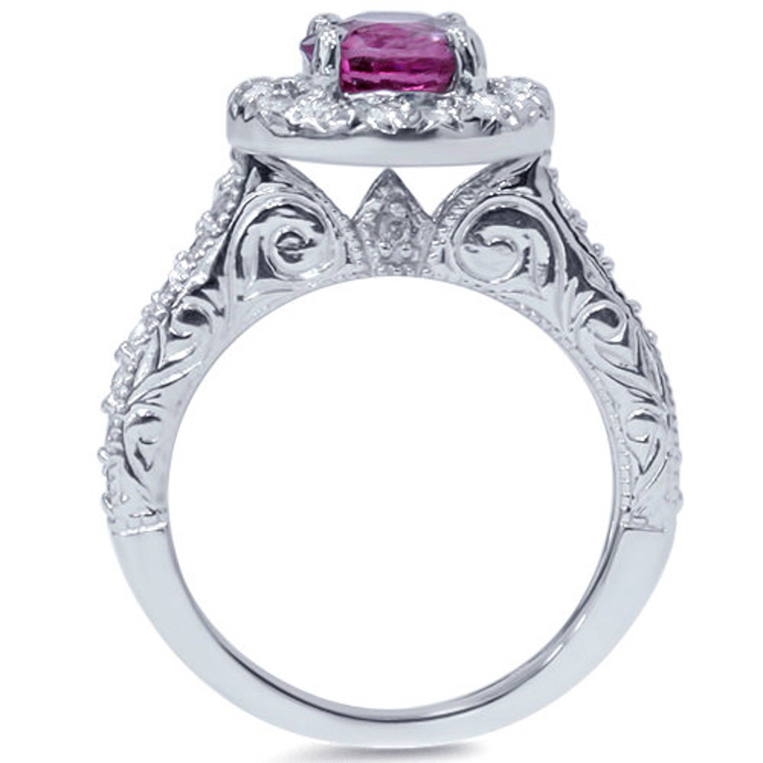1.60CT Pink Sapphire & Diamond Halo Vintage Engagement Ring - Etsy