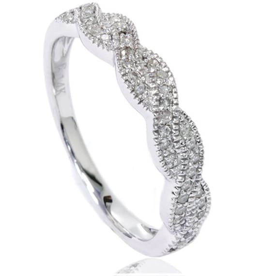 0.25 CT 14K White Gold Diamond Ladies Pave Anniversary Wedding Stackable Ring 
