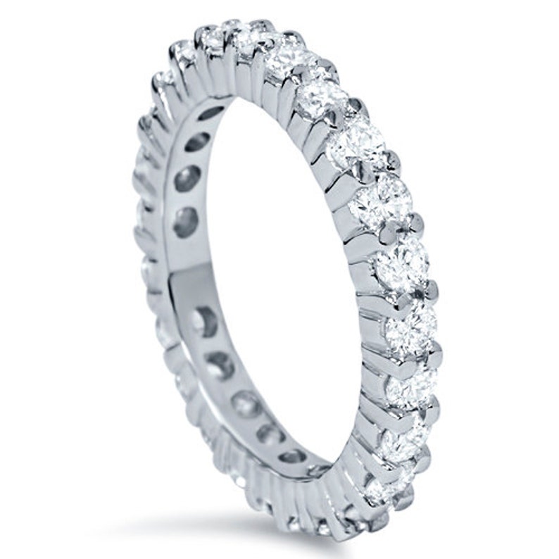 1.00CT Diamond Eternity Wedding Ring Womens 14K White Gold Anniversary Stackable Guard Band Size 4-9 image 2