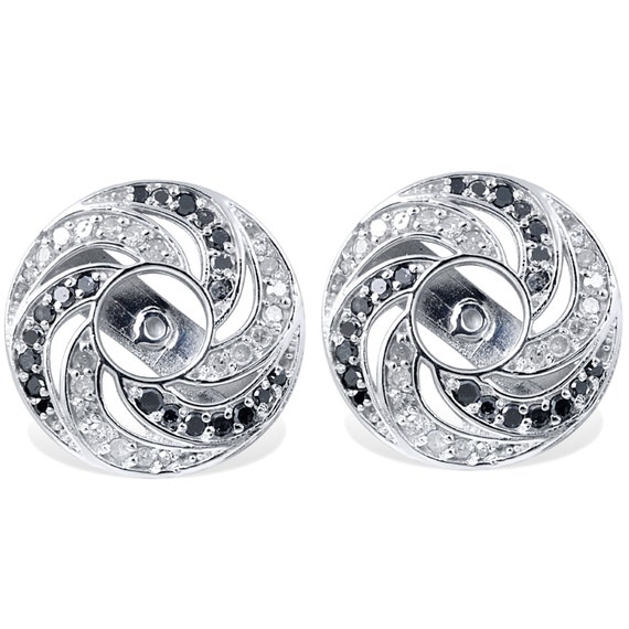 14 Karat White Gold Earring Jackets With 10=0.50Tw Round Diamonds And  10=2.30mm Round Sapphires - 001-210-02989