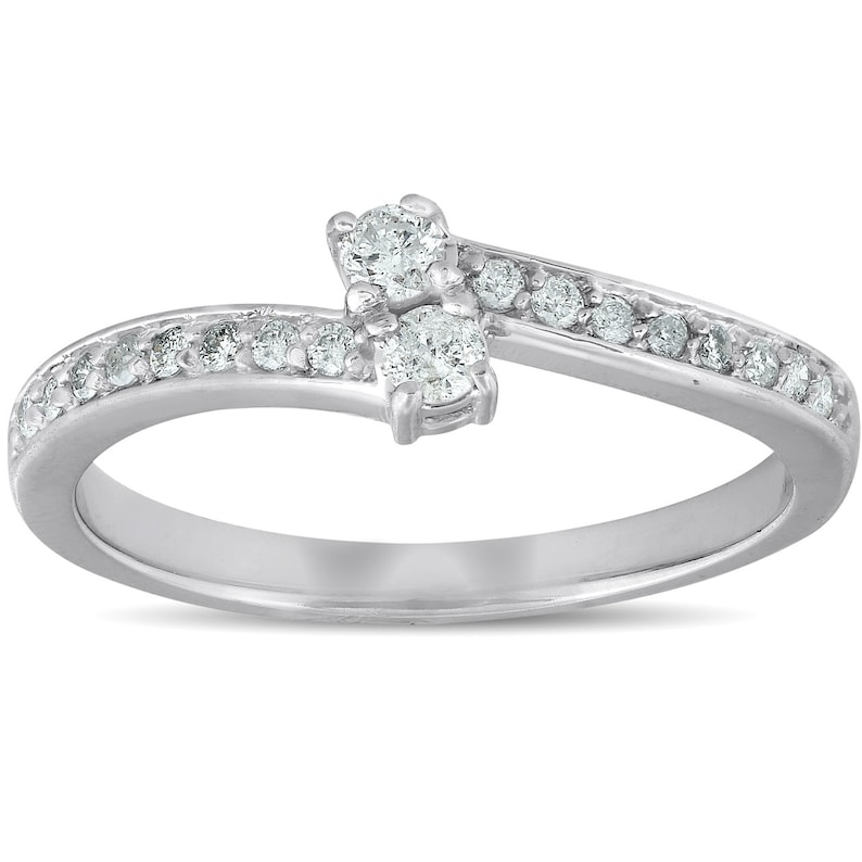 GH, I1-I2 14 Ct Two Stone Diamond Engagement Forever Us Ring White Gold Anniversary Band