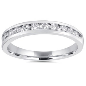 1/2CT Diamond Wedding Ring Channel Set Anniversary Stackable Ring 10K ...
