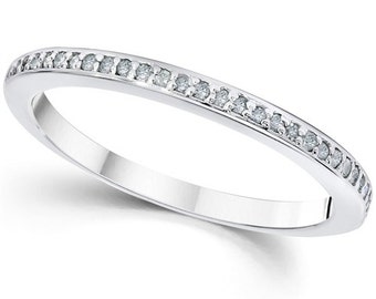 1/5CT Diamond Wedding Ring 14K White Gold Stackable Anniversary Band Size 4-9