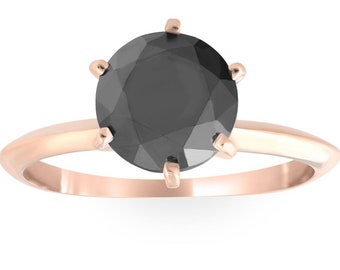 2 Ct Black Diamond Solitaire Engagement Ring 14k Rose Gold