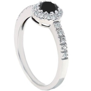 Engagement Ring Diamond 1.00 ct Black & White Diamond 14K White Solid Gold Bridal Engagement HALO Ring image 3