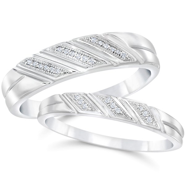 Diamond Wedding Rings, His & Hers Diamond Ring Set White Gold Wedding bands, His and Hers, Matching Diamond Rings Mens Diamond Ring