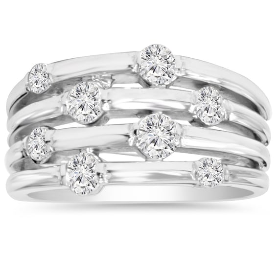 Right Hand Diamond Ring 14K White Gold 1.00CT Real Diamond Right