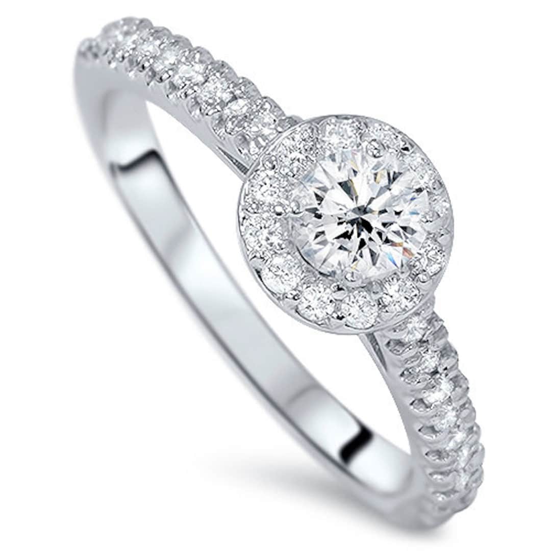 Halo Diamond Engagement Ring Round Brilliant Cut 14 KT White - Etsy