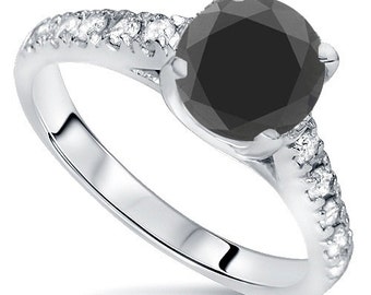 Engagement Ring Diamond3.60 TCW 14K White Gold Round AAA Halo Black Diamond Engagement Ring Size 4-9