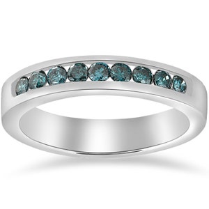 Blue Diamond Ring, Blue Diamond Wedding Ring, Channel Set Blue Diamond Ring, 14k White Gold 1/4ct Blue Diamond Ring Womens Anniversary Blue