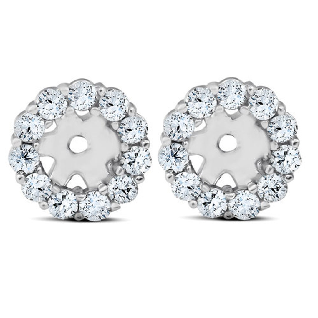 Halo Diamond Earring Jackets 14K White Gold Fits 1/4ct Stones 4mm 3/8ct