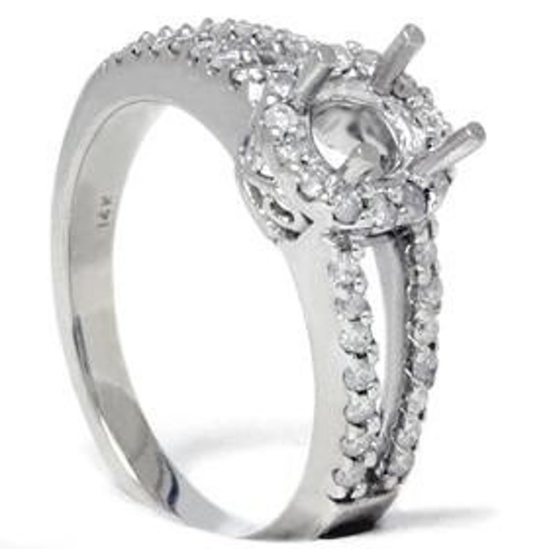 Diamond Engagement Ring Setting Diamond .40ct Engagement Setting Split Shank 14K White Gold Ring Semi Mount Halo Vintage Antique