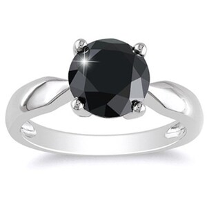 Engagement Ring Diamond2.50CT Black Diamond Solitaire Engagement Ring 14k White Gold -  Size 4-9