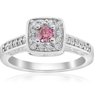 Bague de fiançailles diamant rose, diamant rose Halo .60CT bague de fiançailles infini coussin Vintage Halo Antique 14 carats or blanc taille 4-9