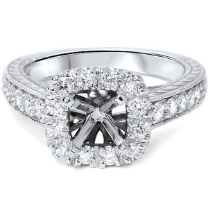 Cushion .55ct Cut Halo Diamond Vintage Engagement Ring Setting image 3