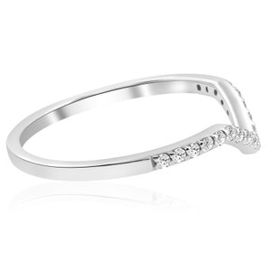 V Shape Midi Diamond Ring Diamond Guard Wedding Ring Womens Anniversary Notched Band 10Karat White Gold Antique Hand Engraved Unique Ring image 2