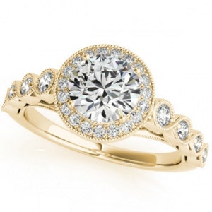 Halo Engagement Ring, Halo Ring, Diamond Halo Engagement Ring,Vintage Halo Diamond Ring,Two Tone Engagement Ring Rose Gold Yellow Gold Round image 4