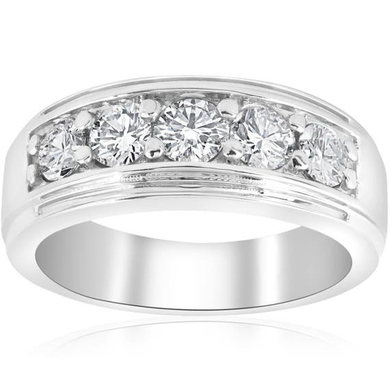 Pompeii3 1 Ct Mens Diamond 5-stone Wedding Ring Channel Set Classic Ring  10k White Gold - Size 10 : Target