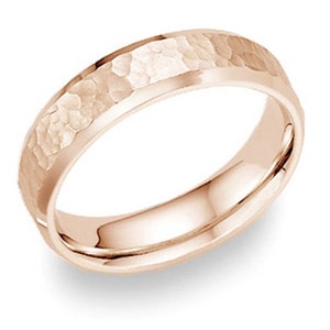 14K Mens 6mm Hammered Rose Gold Wedding Band image 1