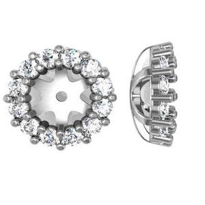 0.55CT Halo Diamond Earring Jackets 14k White Gold Fits .50CT Stones (5-5.5MM), Diamond Jackets, Halo Diamond Jackets, White Gold Jackets