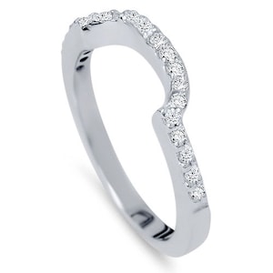 1/4CT Curved Notched Diamond Wedding Guard Anniversary Ring 14K White Gold Band