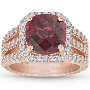 Certified 5.25Ct Garnet Diamond Cushion Halo Multi Row Ring 14k Rose Gold (I-J,I2)