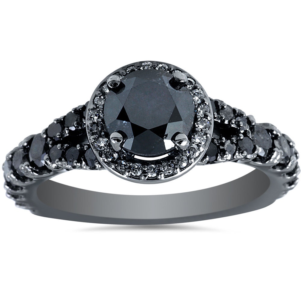 Anillo de compromiso diamante negro diamante negro Halo 1.80cttw