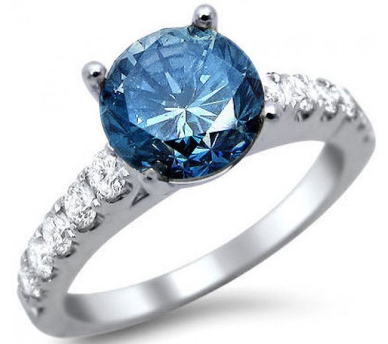 Blue and White Diamond Engagement Ring 2.25CT Blue & White | Etsy