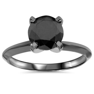 Black Diamond Engagement Ring, Black Diamond Ring, Black Gold, Soliatire Black 2.00CT Black Diamond Solitaire Engagement Ring 14K Black Gold