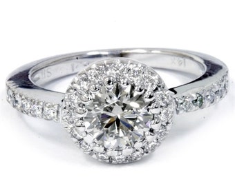 Halo Engagement Ring 1.50ct VVS Genuine Diamond Round Halo Engagement Ring 14K White Gold