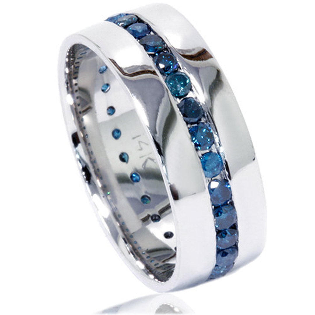 Men's Tungsten Wedding Band Blue Diamonds, Blue Gem Wedding Band, Blue  Sapphire Wedding Ring, Blue Stone Engagement Ring Domed Diamond Ring - Etsy