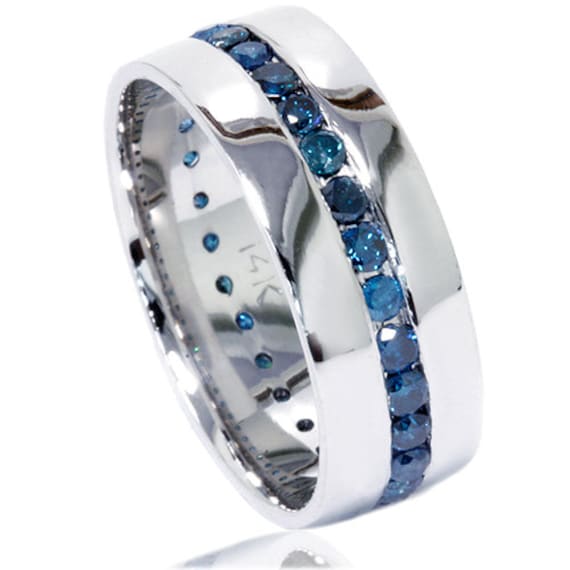 18K Yellow Gold Diamond For Men Blue Sapphire Eternity Ring [RQ0047]