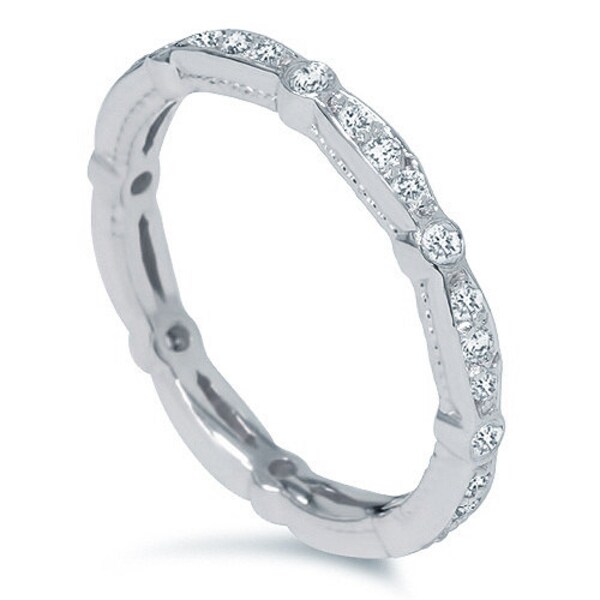 3/8CT Stackable Diamond Eternity Ring 14 KT White  Gold Womens Wedding Anniversary Band