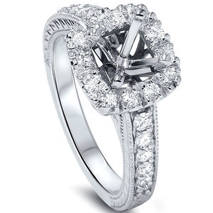 Cushion .55ct Cut Halo Diamond Vintage Engagement Ring Setting image 1